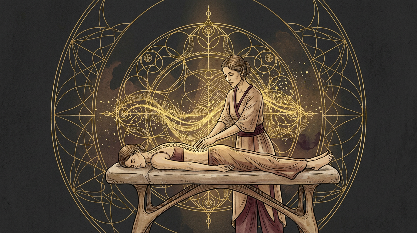 Ilustração desenhada à mão representando Quiropraxia